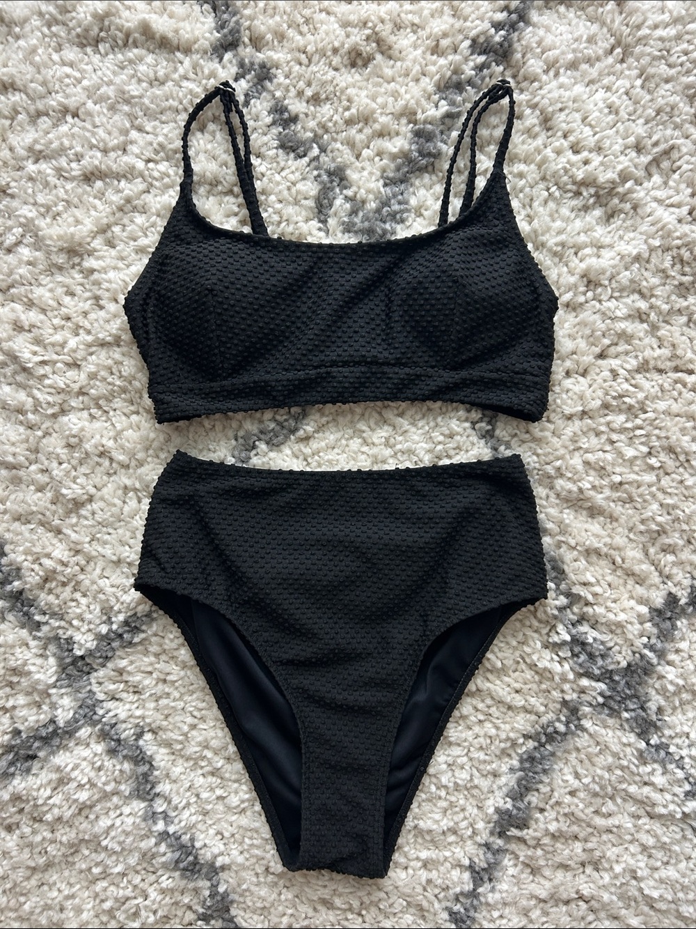 Cupshe Black High-Waist Textured Bikini Set